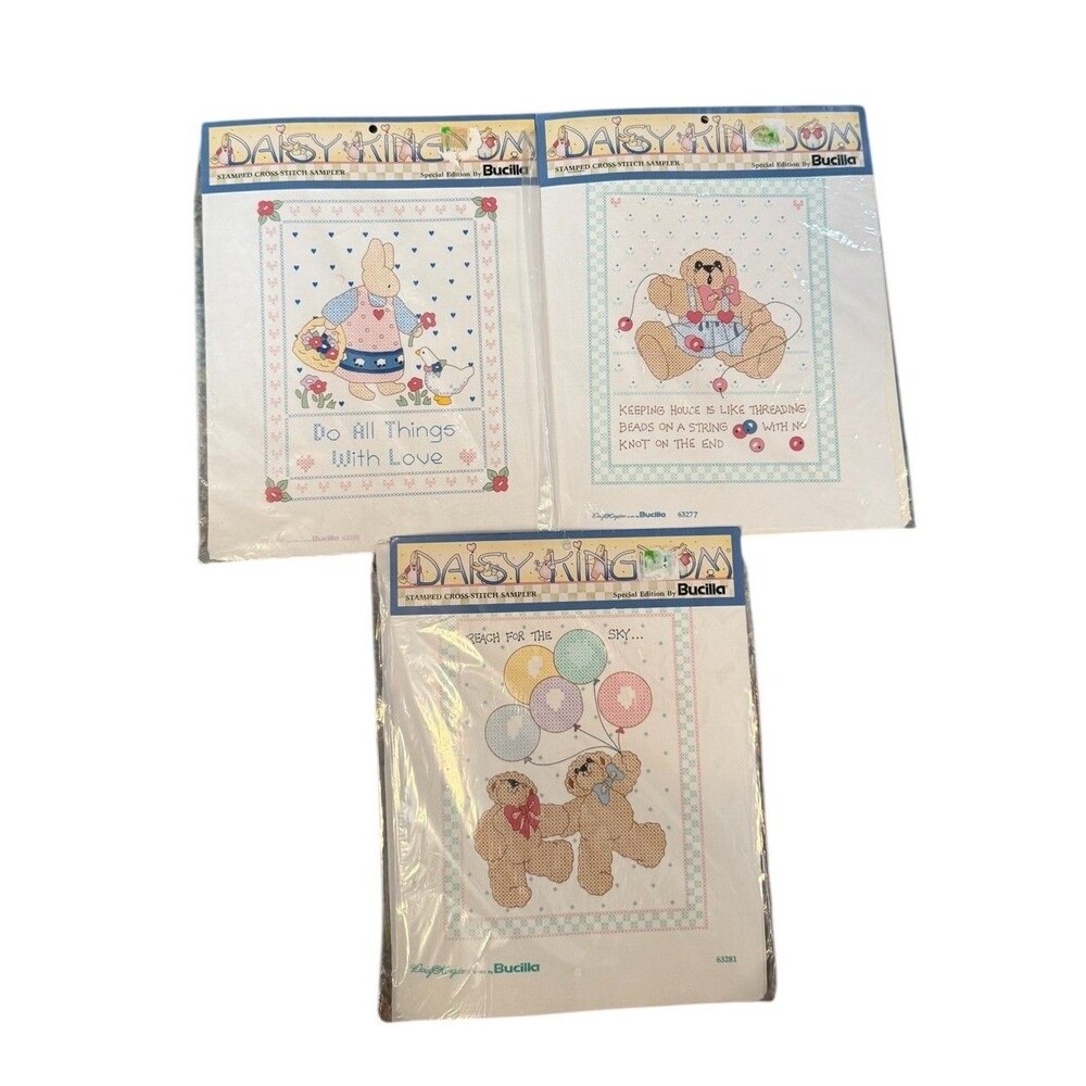 Daisy Kingdom Bucilla Bunny & Teddy‎ Bear Cross Stitch kits '91 Lot of 3